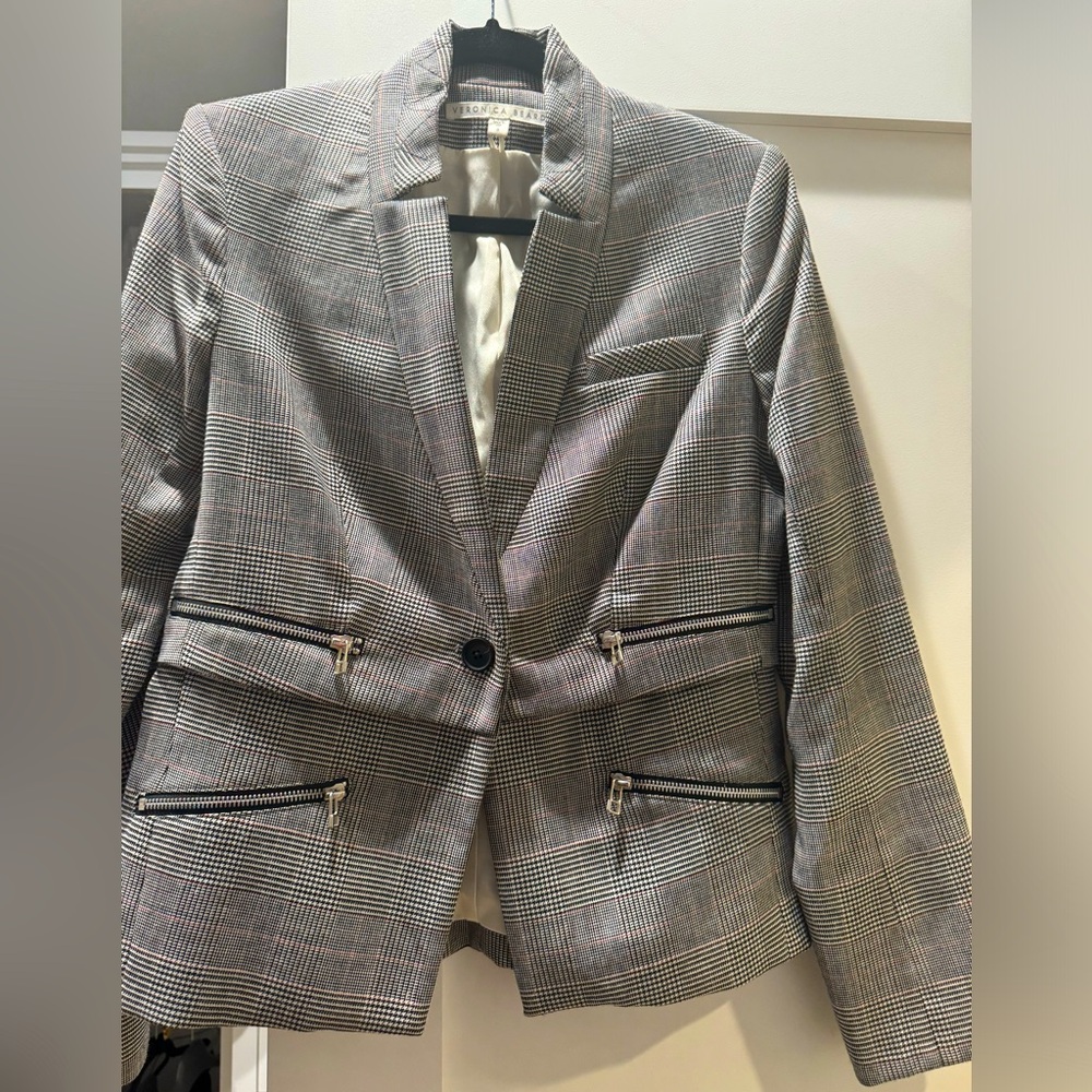 Veronica Beard black and white plaid blazer, size 8